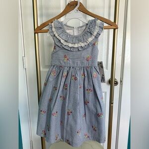 Seersucker Easter Dress with Straw Hat & Tumble Shorts, Girls Size 5